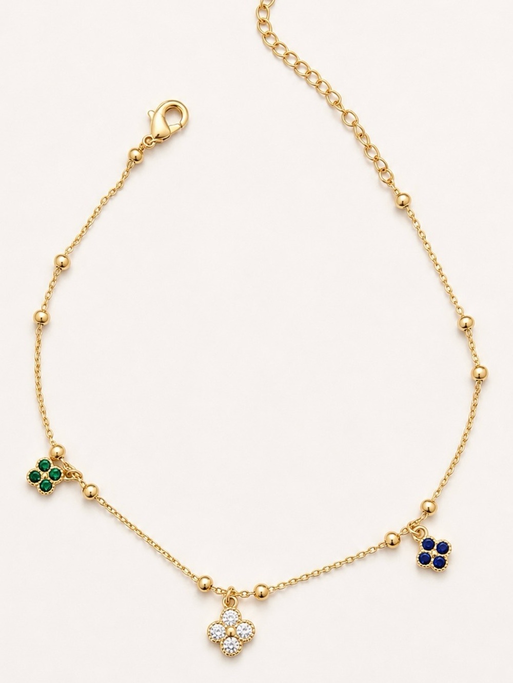 3/$40 14k Gold Plated Dainty Clover Anklet with Crystal Stones Water Resistant